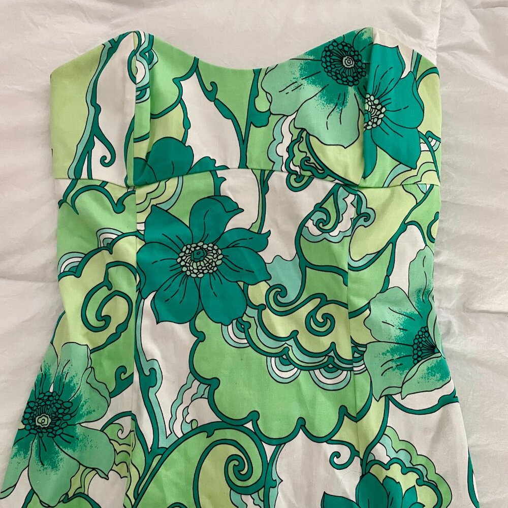 TIBI Green Floral Strapless Dress